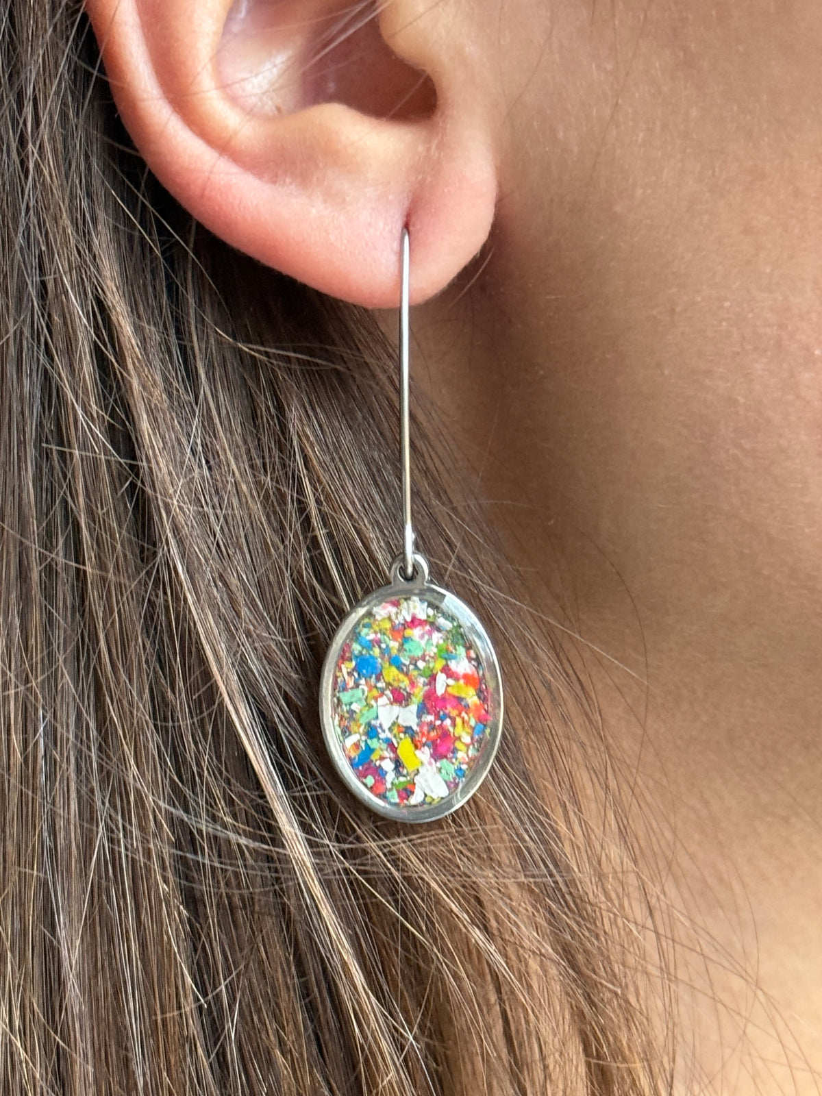 handcrafted crayon shavings earrings. Crayon jewelry by mother-daughter based in Atlanta, GA. crayon jewelry by crayonfetti