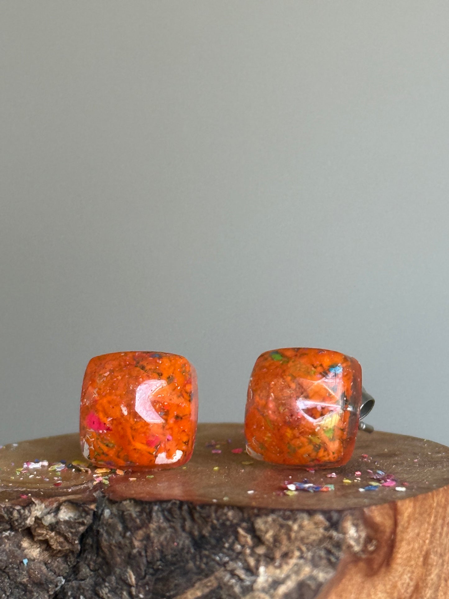 Freckled Orange Square Studs
