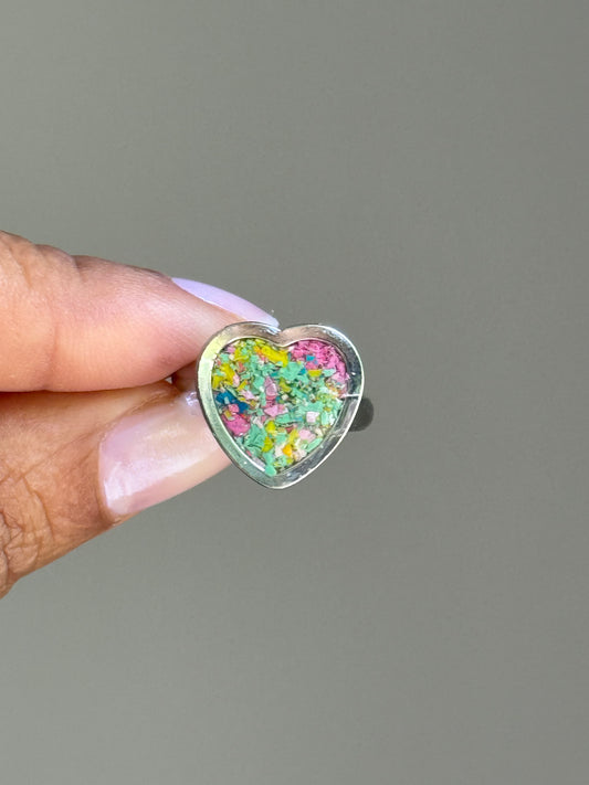 Crayon Heart Ring (Sea Greens)