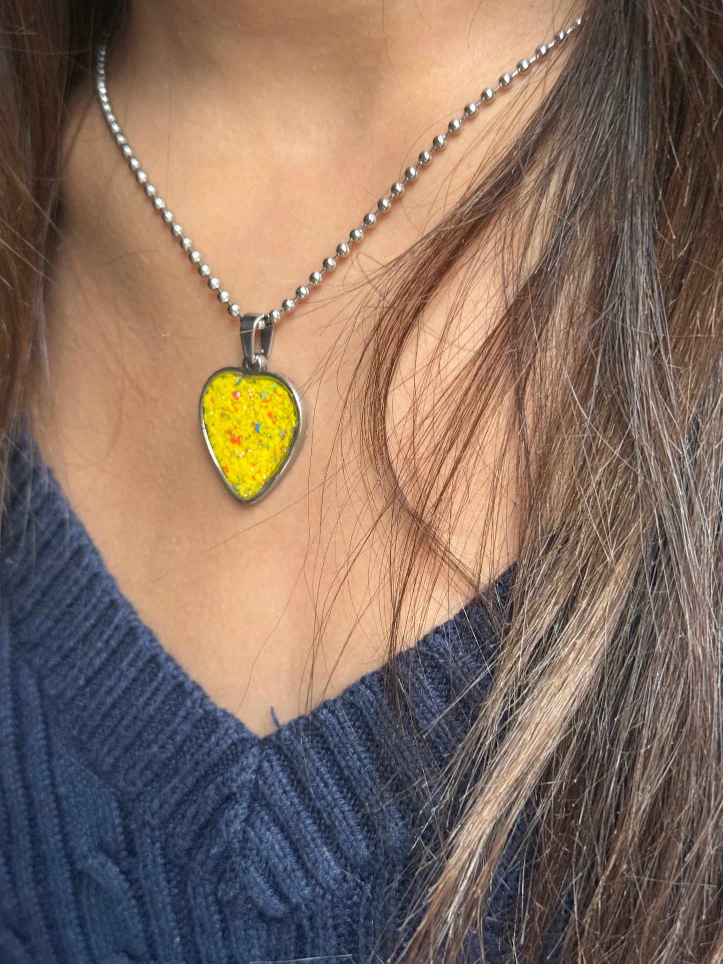 crayon filled heart shaped stainless steel pendant. crayon jewelry by crayonfetti