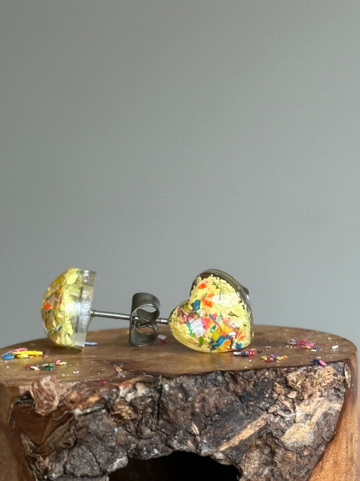 Freckled Canary Heart Studs