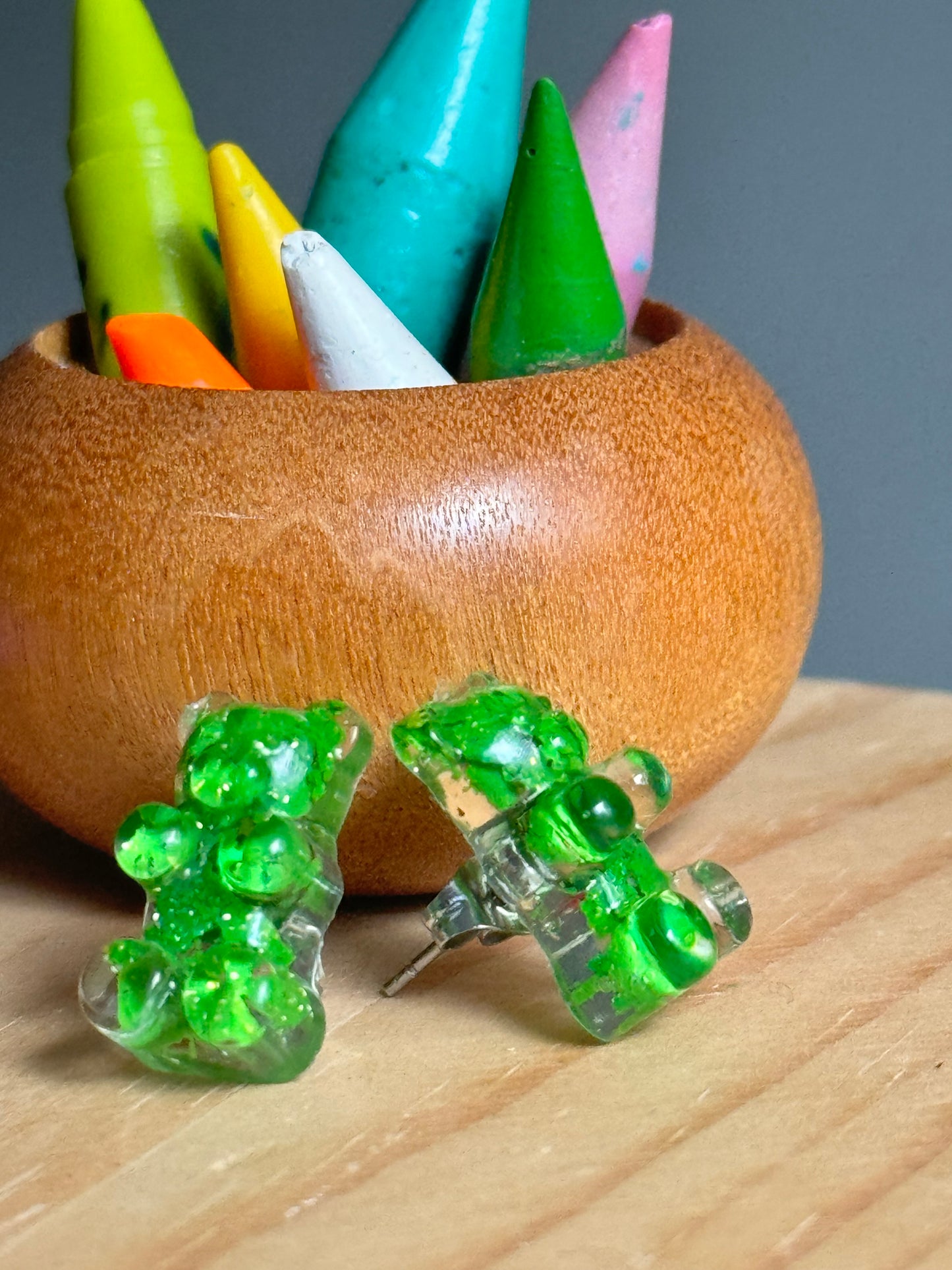 Green Gummy Crayon Bear Studs