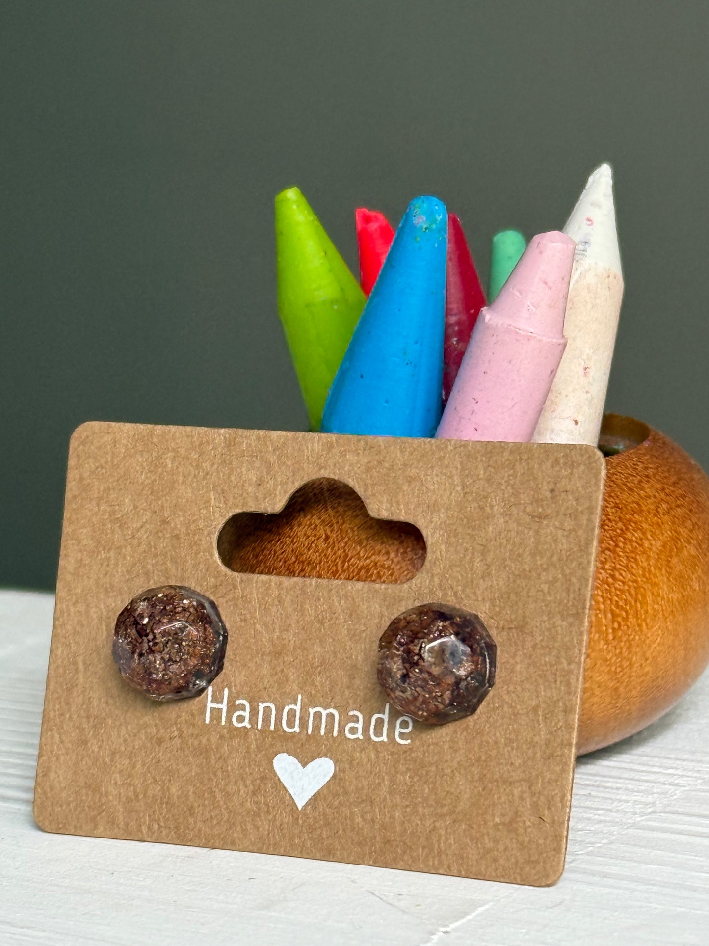 Small Round Crayonfetti Studs (Shimmery Bronze)