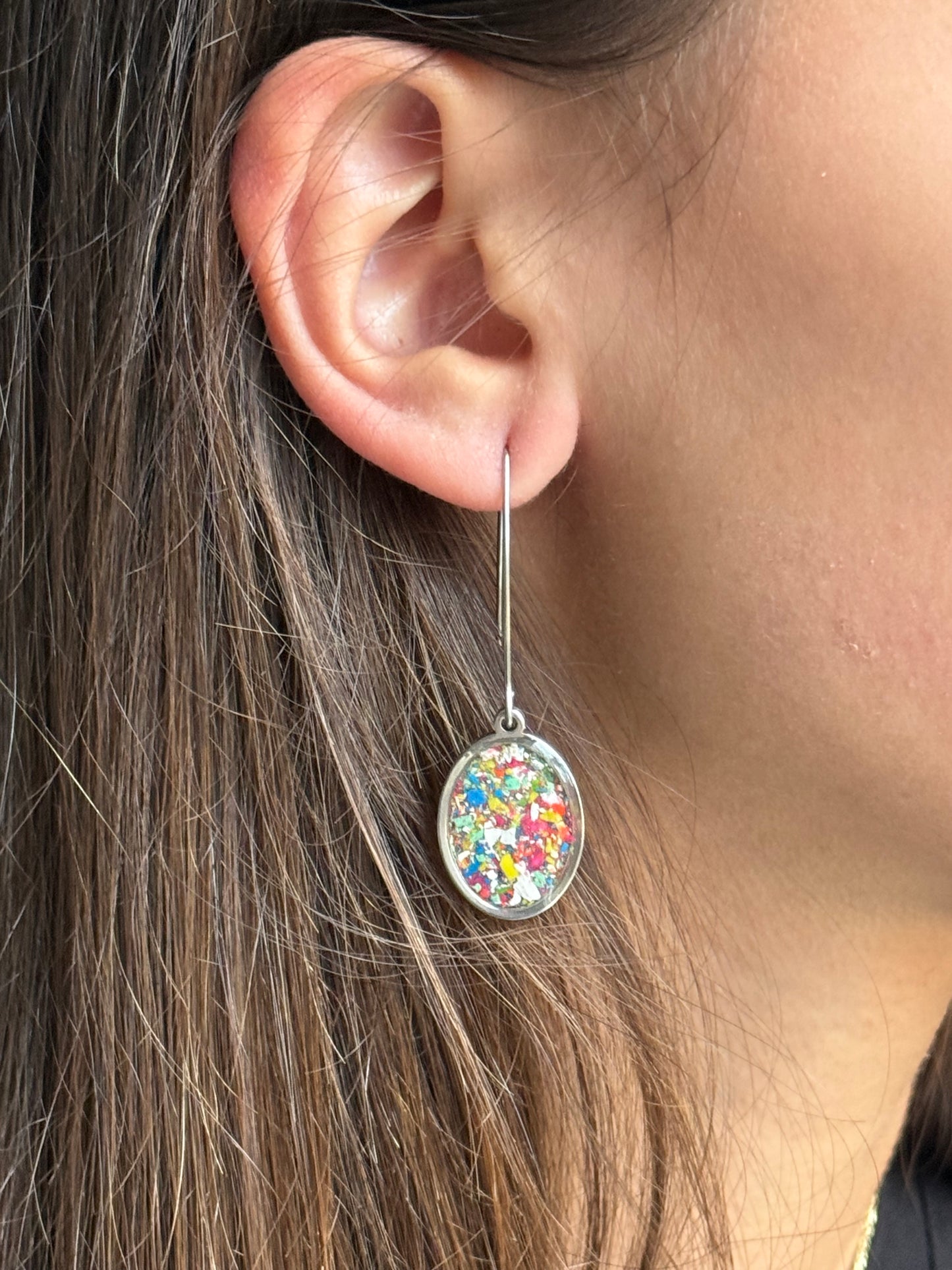 handcrafted crayon shavings earrings. Crayon jewelry by mother-daughter based in Atlanta, GA. crayon jewelry by crayonfetti