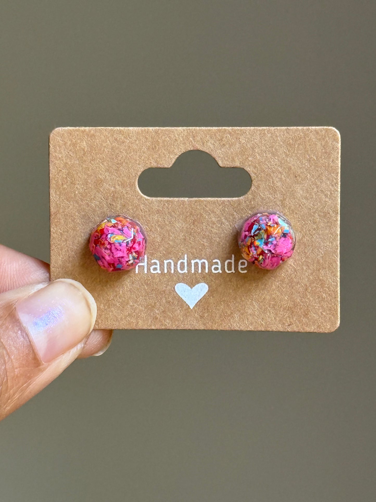Small Round Crayonfetti Studs (Pink Rainbow)