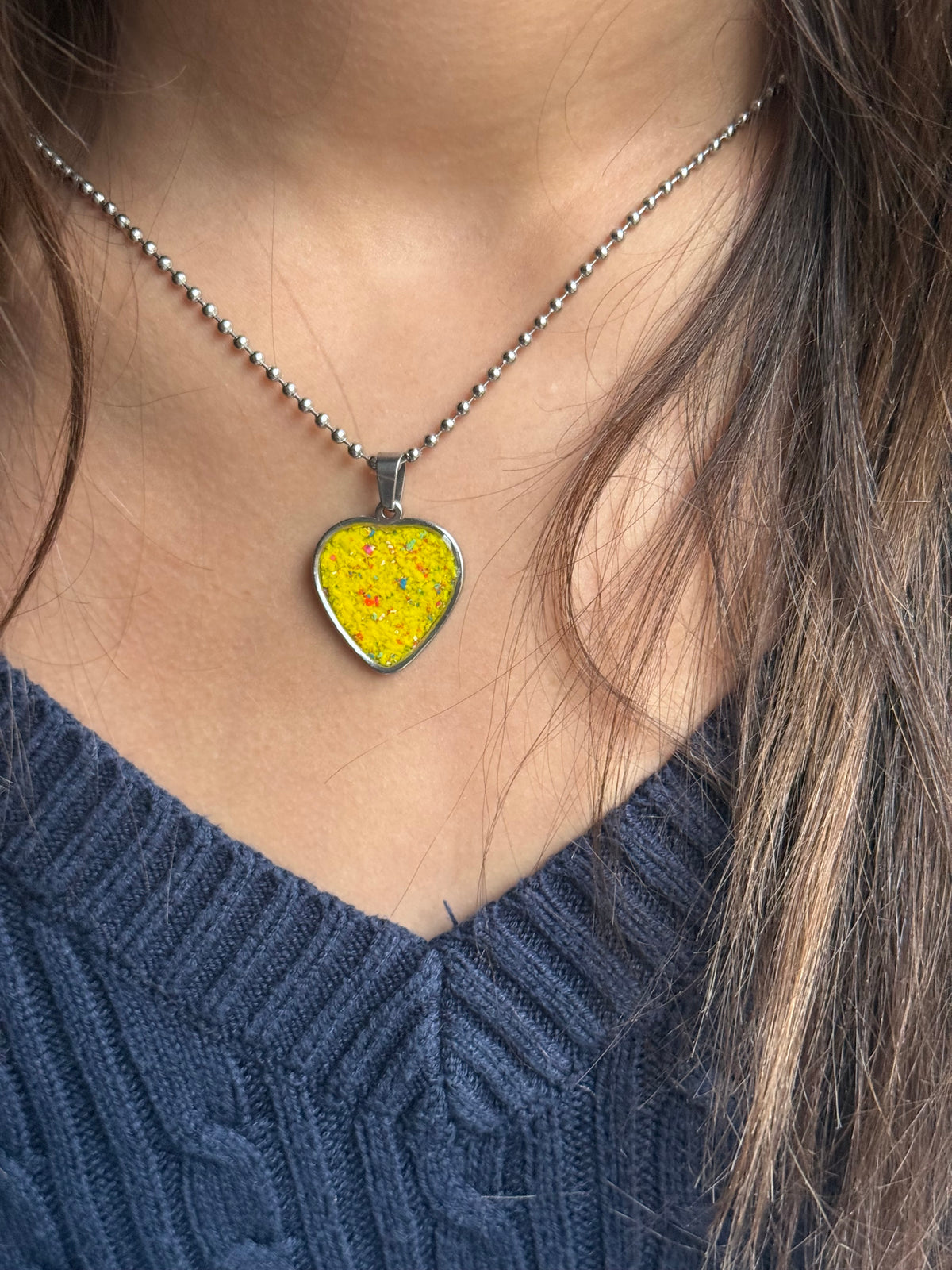 sunny yellow - crayon filled heart shaped stainless steel pendant. crayon jewelry by crayonfetti