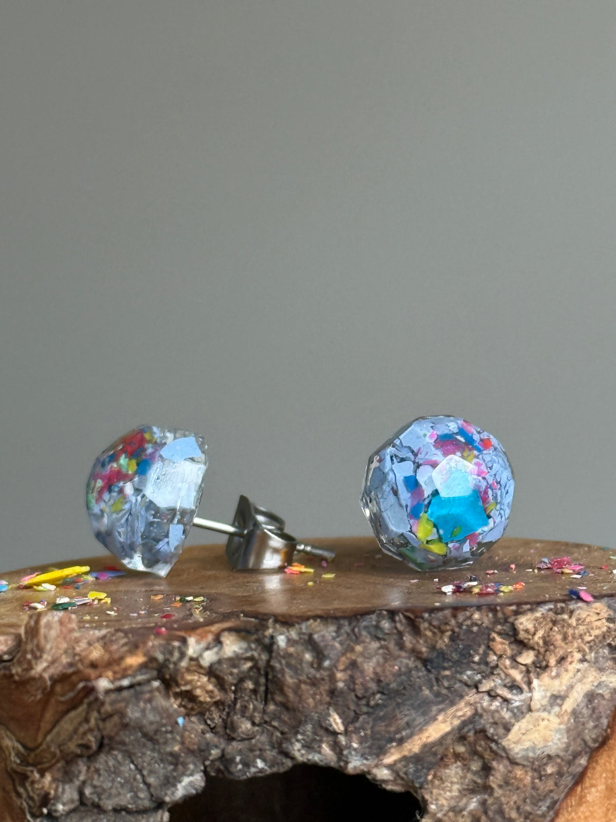 Freckled Periwinkle Round Studs