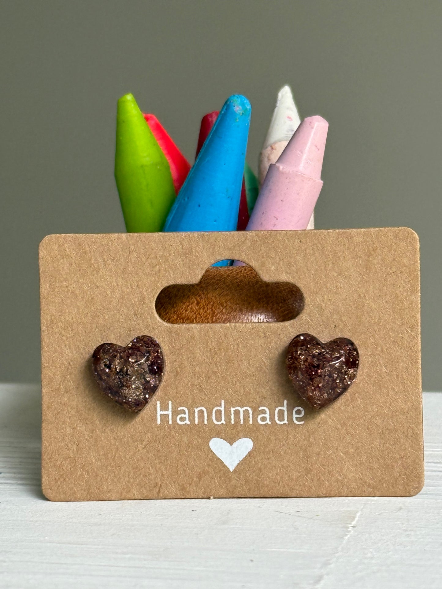 Small Heart Crayonfetti Studs (Shimmery Bronze)