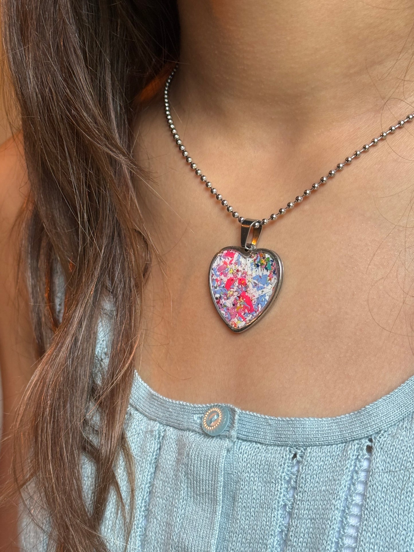 Hope Heart Pendant (Large - Pinks Blues White)