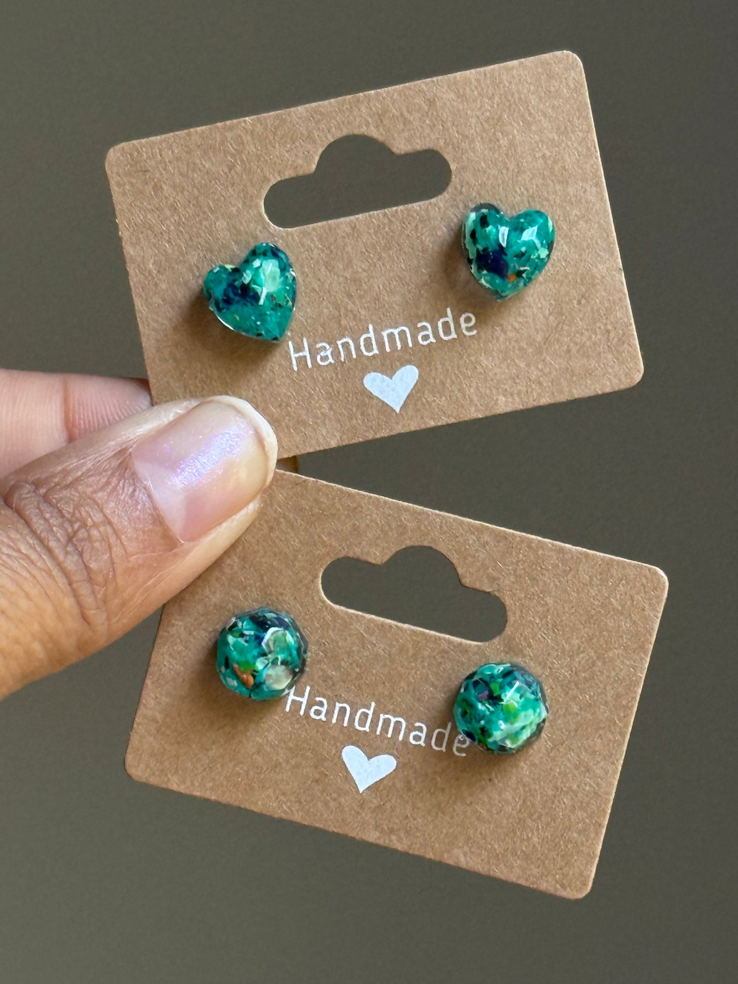 Small Heart Crayonfetti Studs (Caribbean Sea)