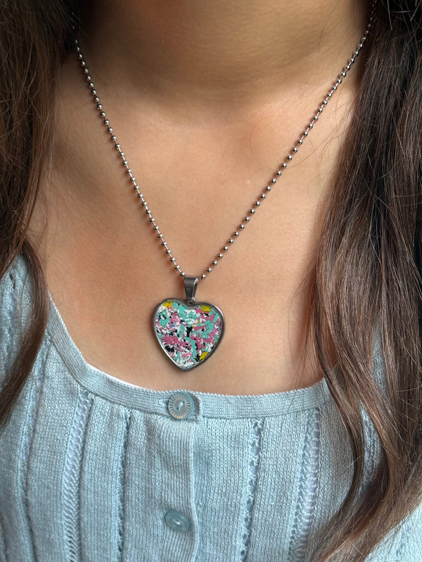 Hope Heart Pendant (Medium - Teals, White, Pink, Yellows)