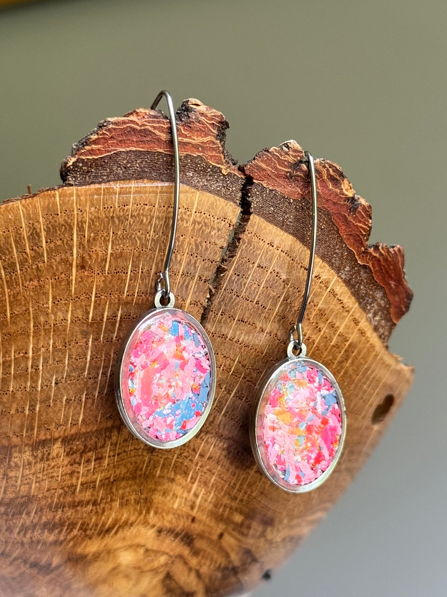 Prisma Oval Hook Earrings (Pinks Blues)