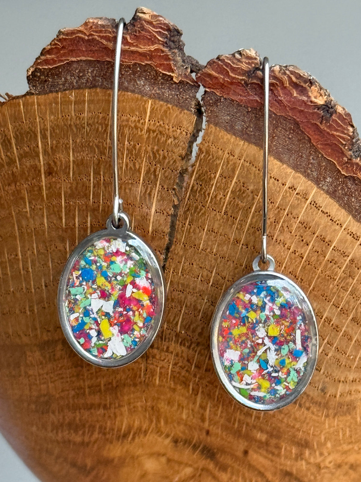handmade crayon shavings earrings. Crayon jewelry by mother-daughter based in Atlanta, GA.