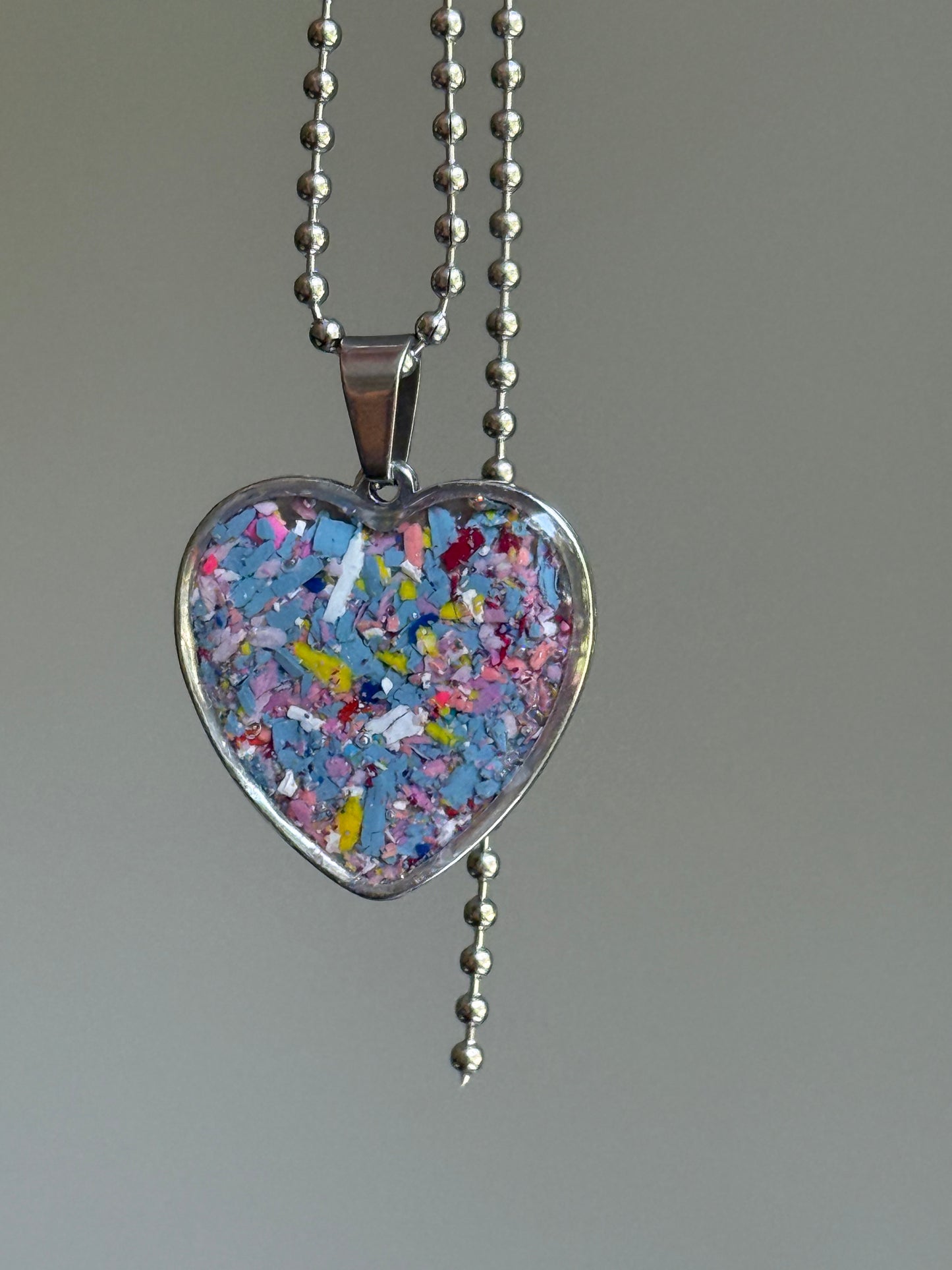 Joy Crayon Heart Pendant (Grey Lilacs)