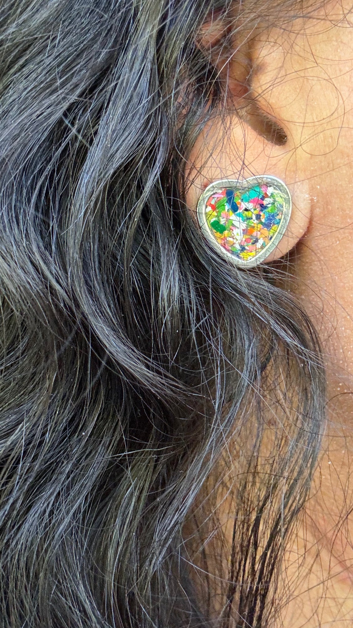 Sarai Stainless Steel Framed Heart Studs (Multicolor)