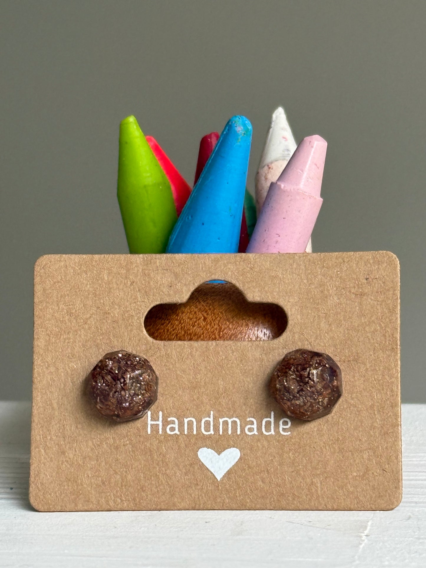 Small Round Crayonfetti Studs (Shimmery Bronze)