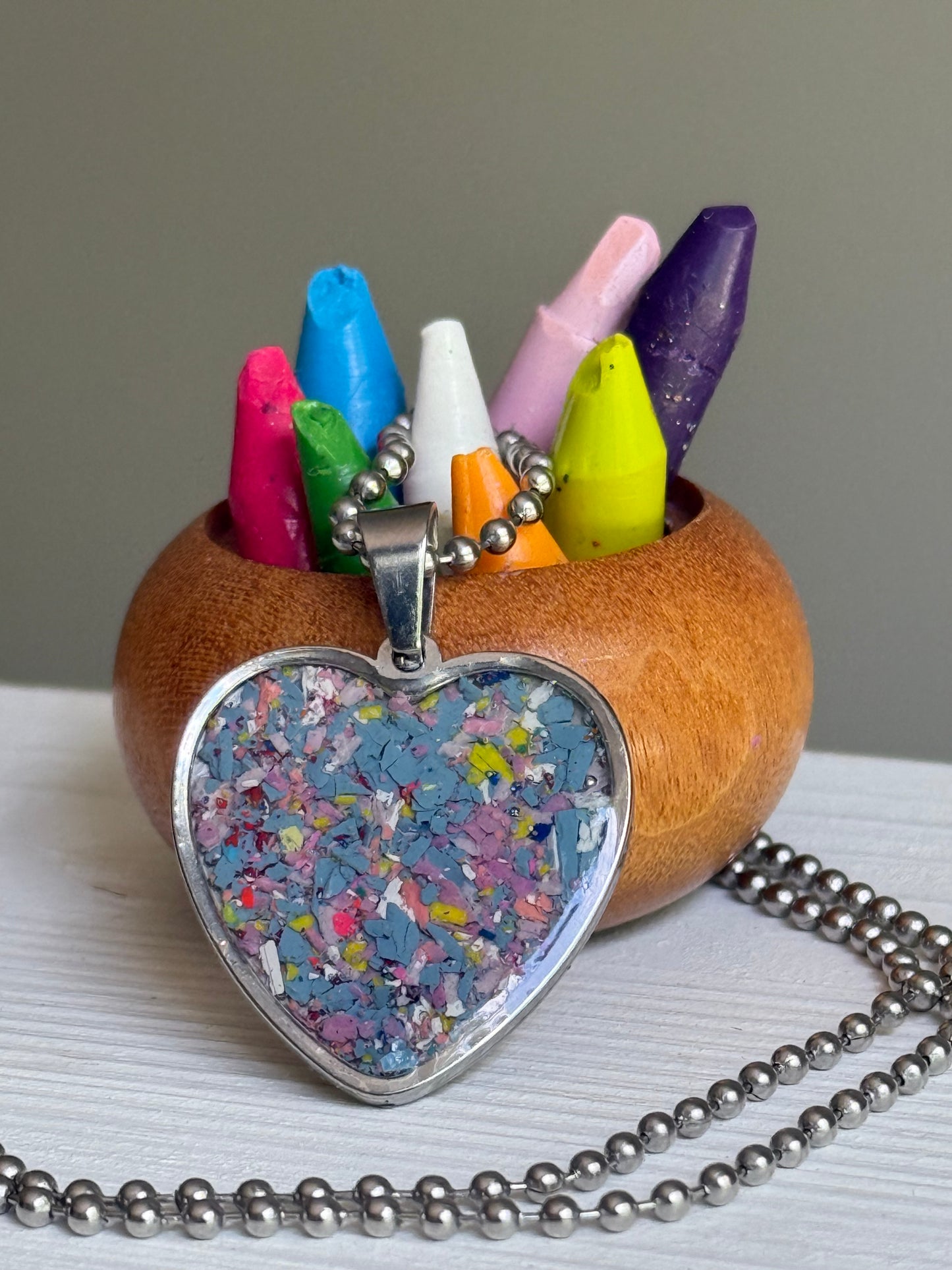 Joy Crayon Heart Pendant (Ocean Breeze)