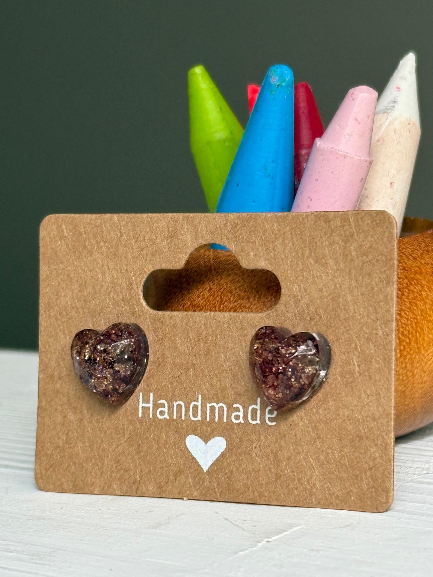 Small Heart Crayonfetti Studs (Shimmery Bronze)