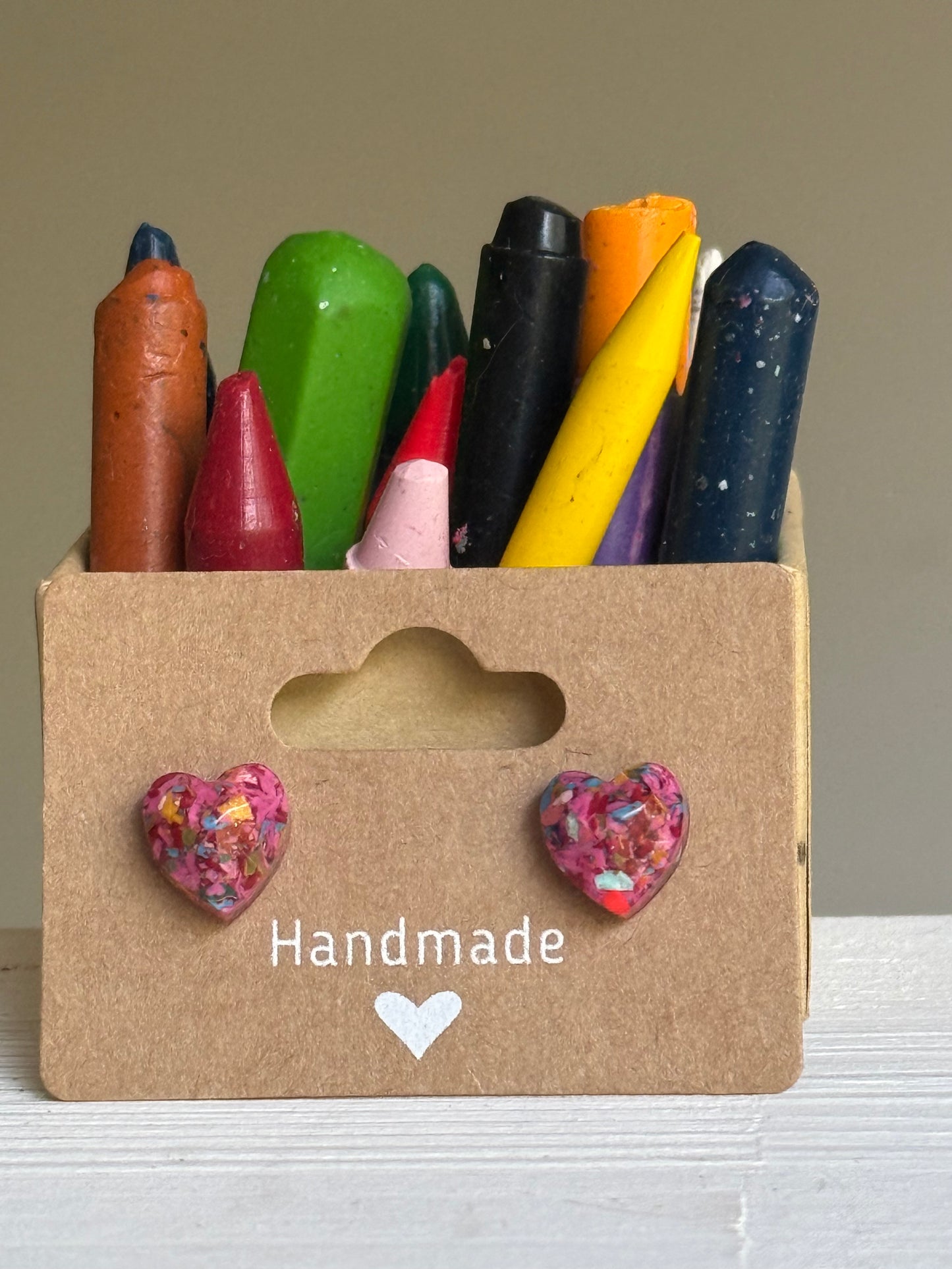 Small Heart Crayonfetti Studs (Pink Rainbow)
