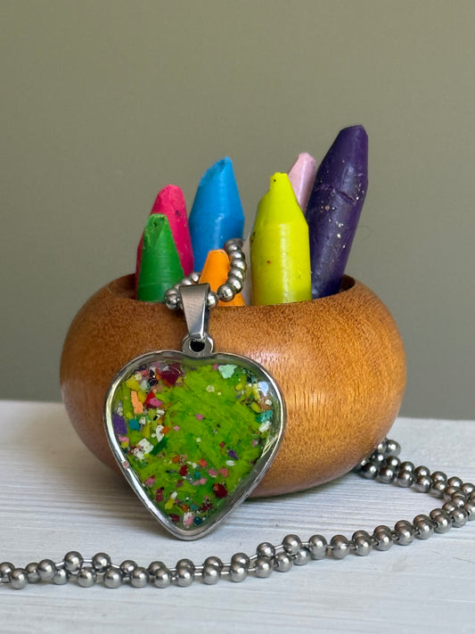 Medium Joy Crayon Heart Pendant (Moss)
