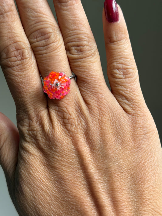 Crayon Blooms Ring (Neon Orange & Pink)
