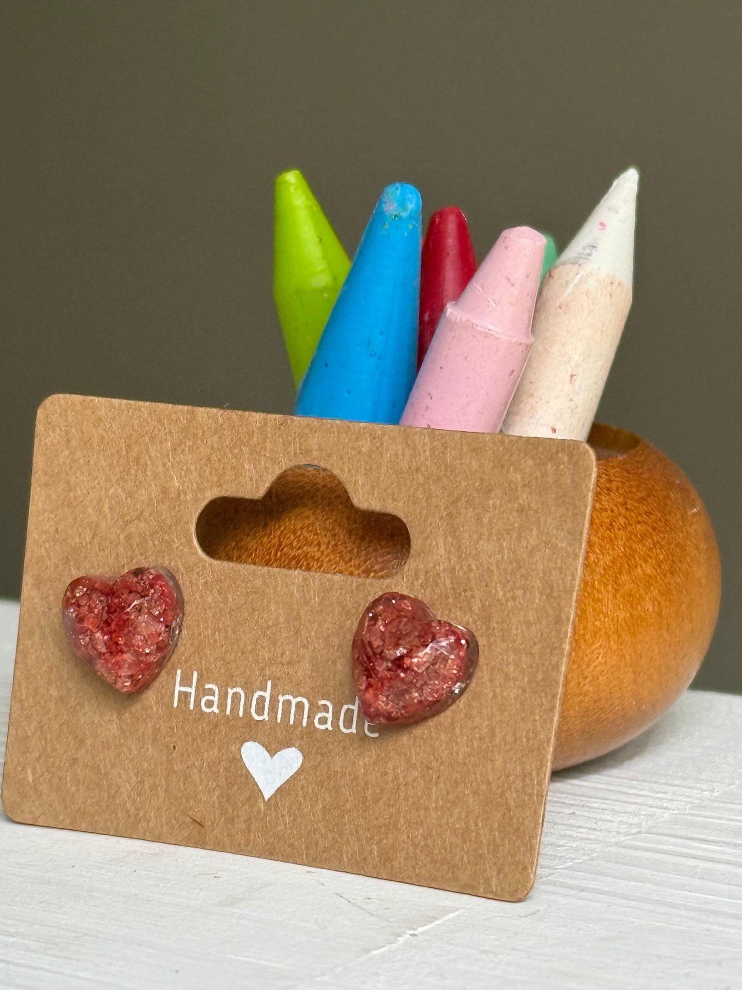 Small Heart Crayonfetti Studs (Shimmery Copper)