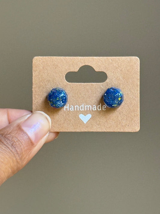 Small Round Crayonfetti Studs (Metallic Blue)