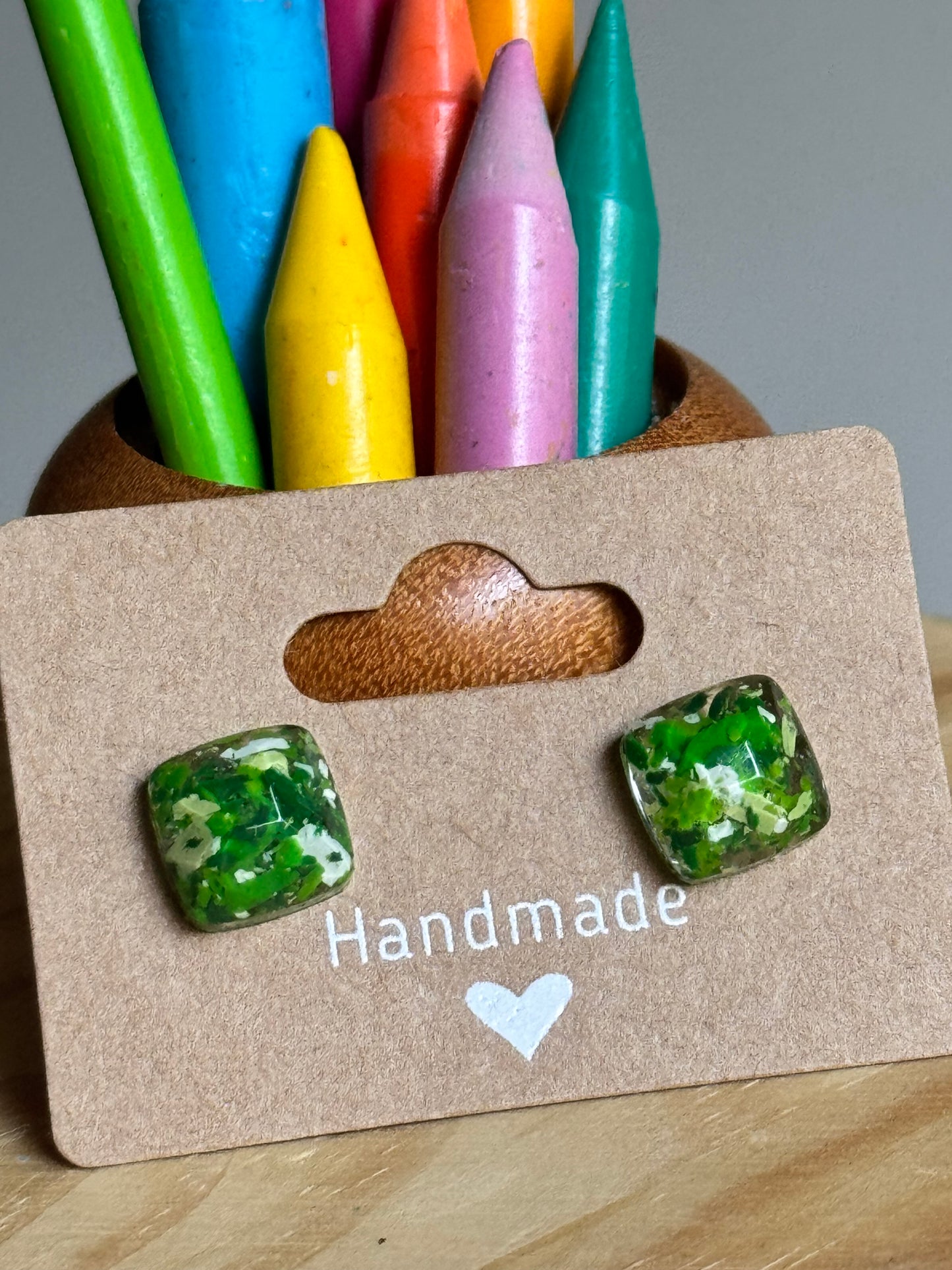 Resin Square Studs (Holiday Greens)