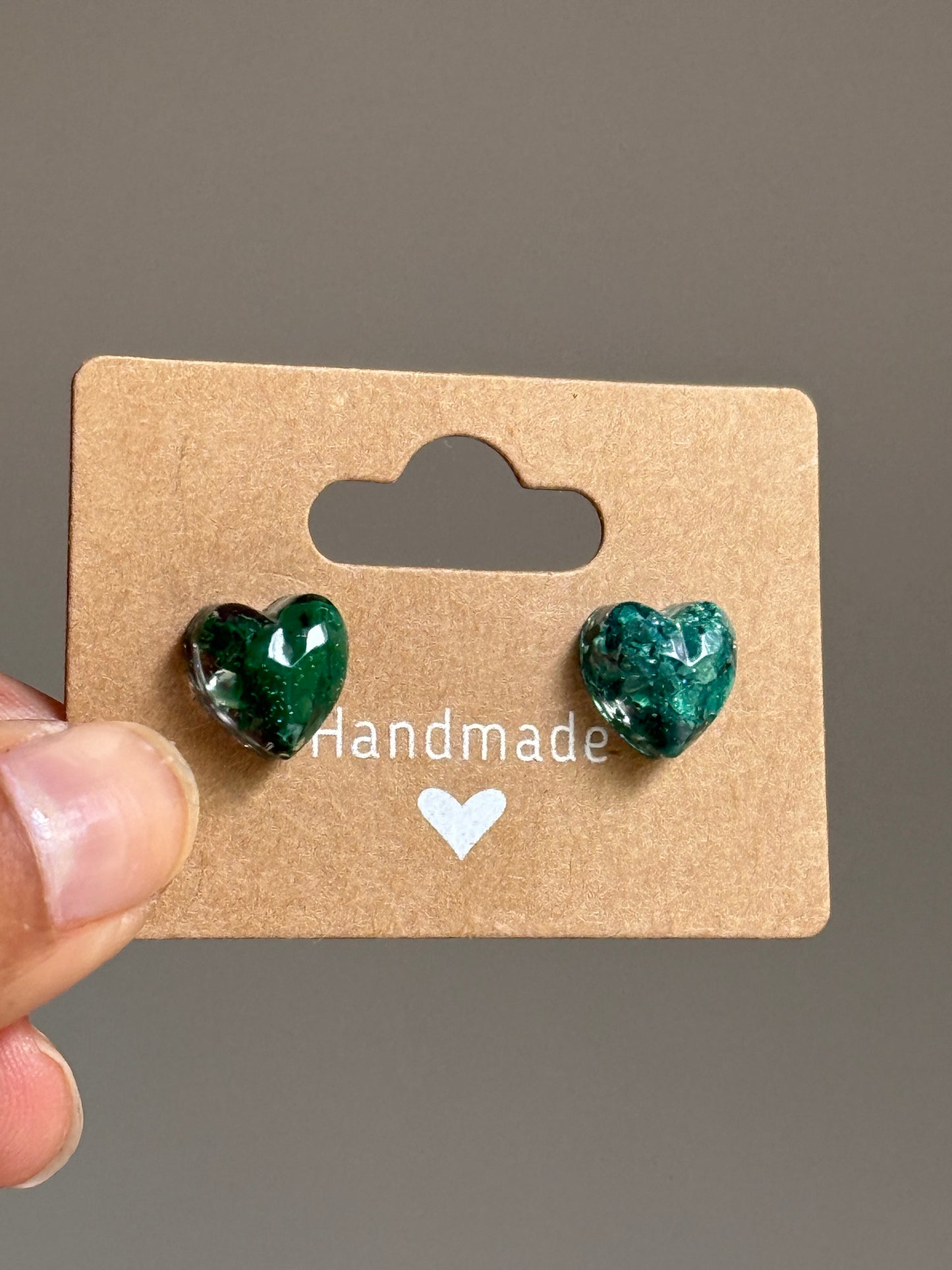 Small Heart Crayonfetti Studs (Emerald)