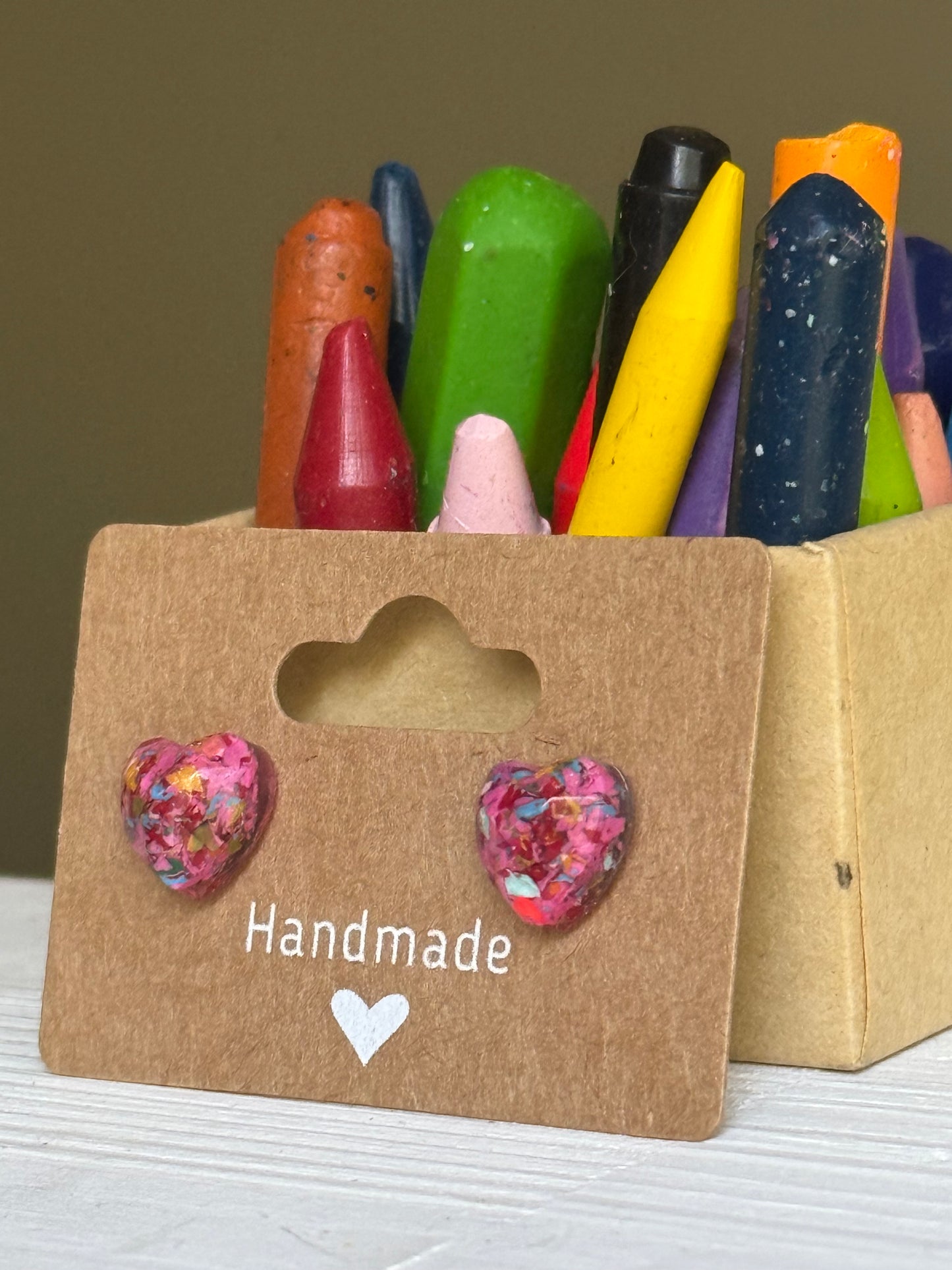 Small Heart Crayonfetti Studs (Pink Rainbow)