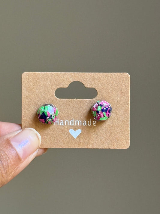 Small Round Crayonfetti Studs (Purple Green)