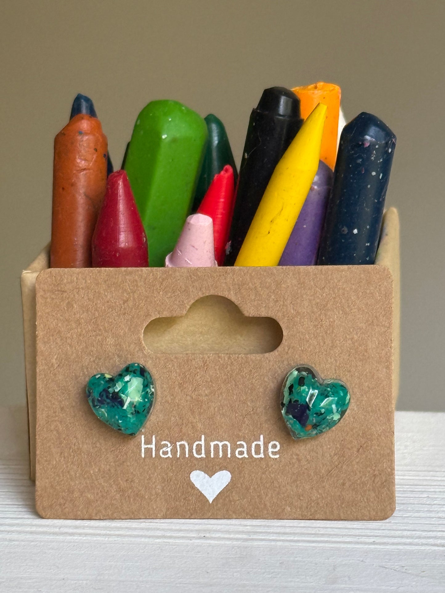 Small Heart Crayonfetti Studs (Caribbean Sea)