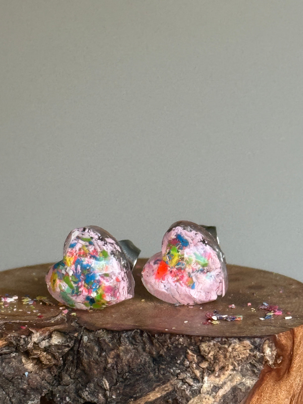Freckled Light Pink Heart Studs