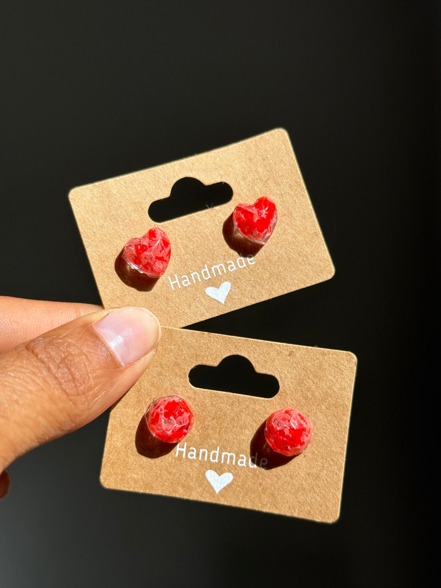 Sarai Resin Heart Studs (Red Pink)
