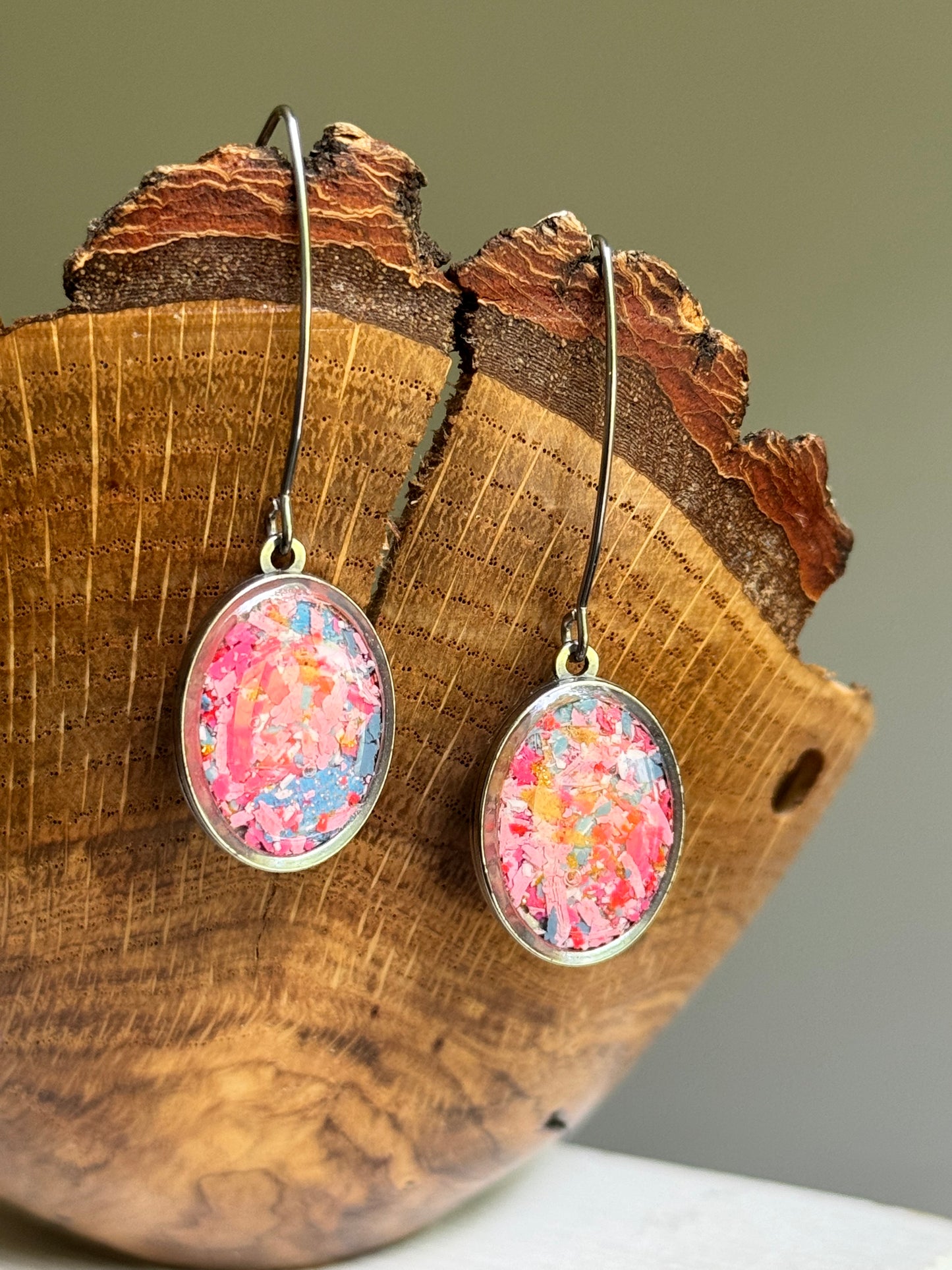 Prisma Oval Hook Earrings (Pinks Blues)