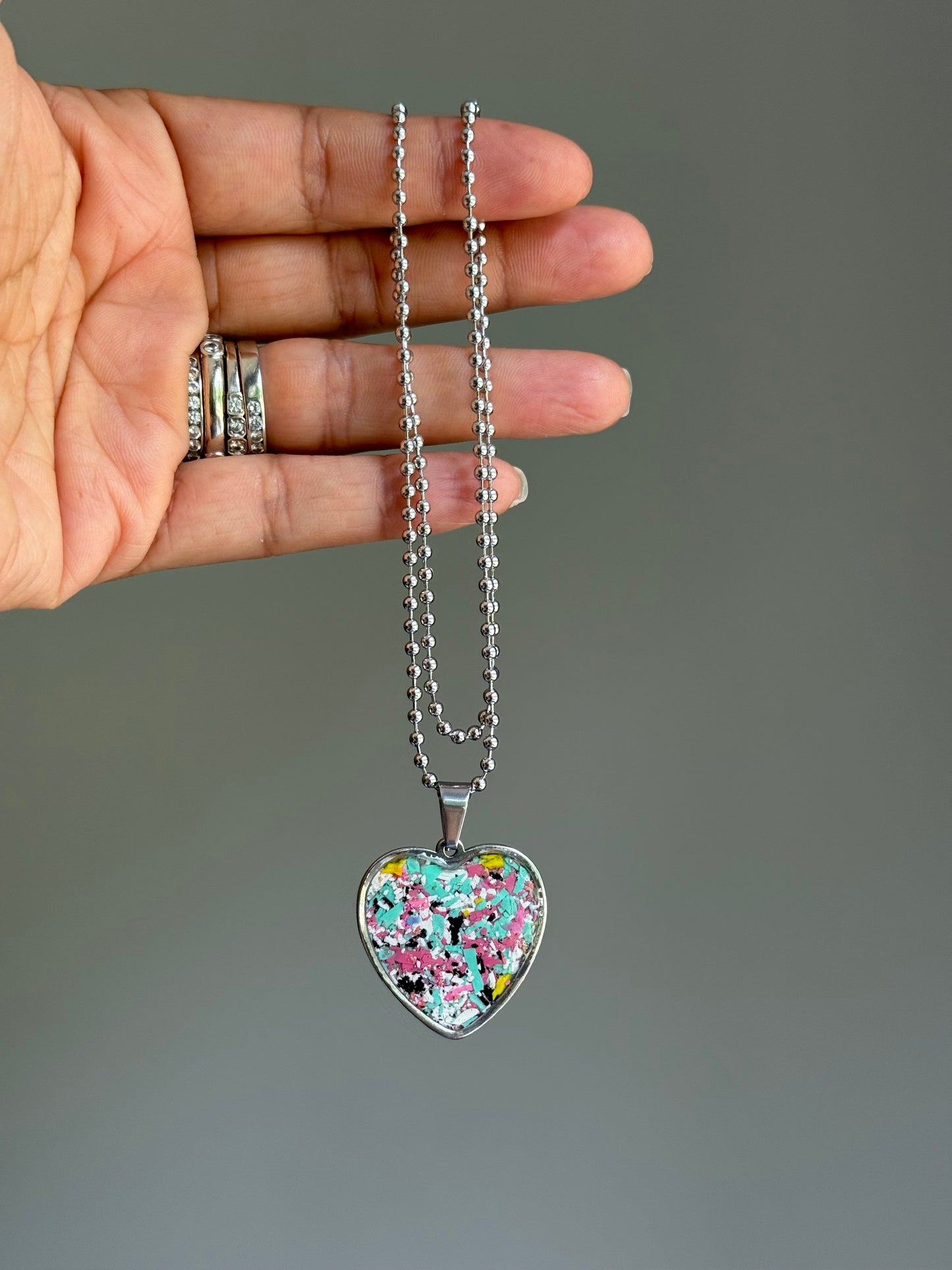 Hope Heart Pendant (Medium - Teals, White, Pink, Yellows)
