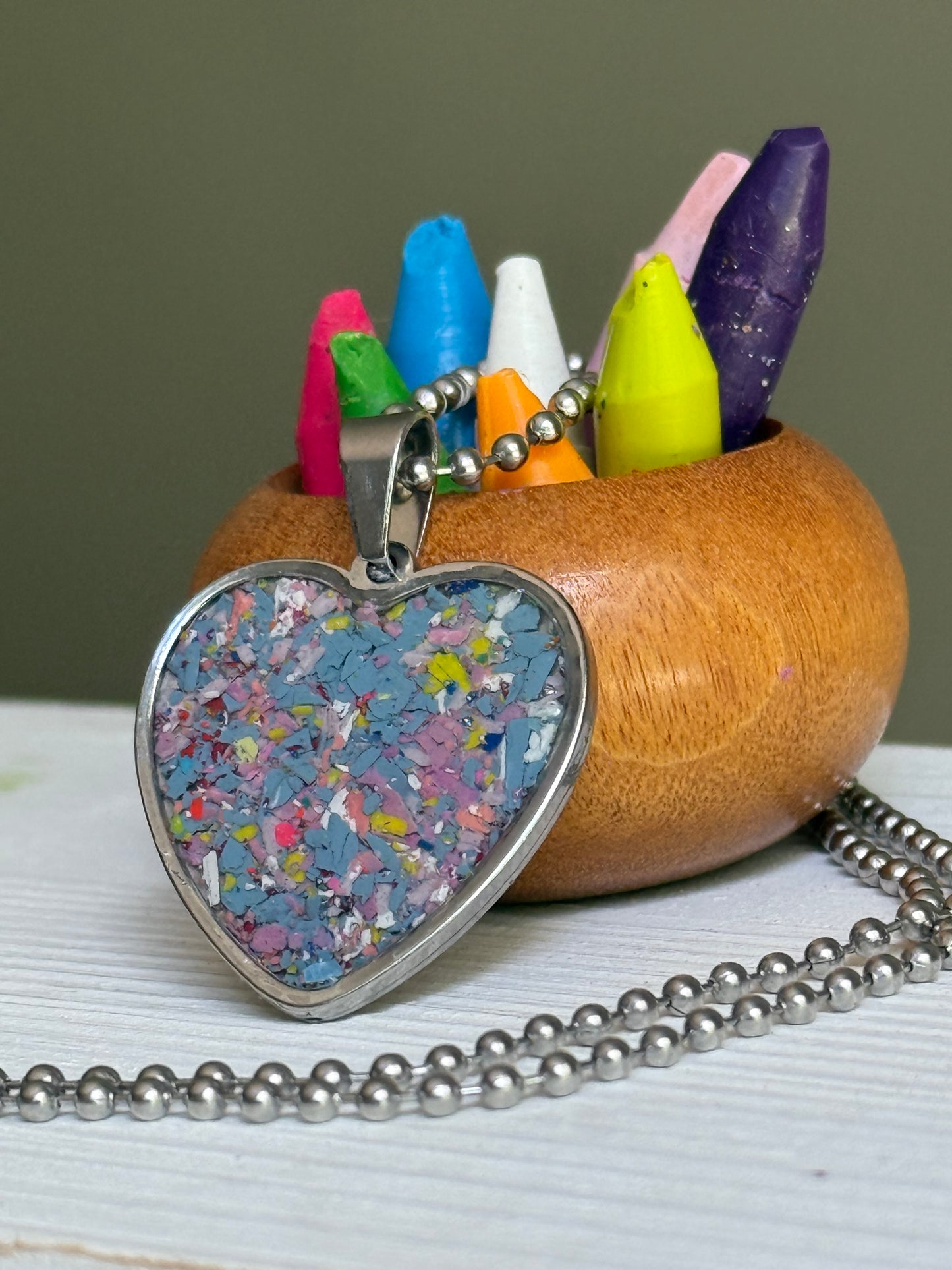 Joy Crayon Heart Pendant (Ocean Breeze)