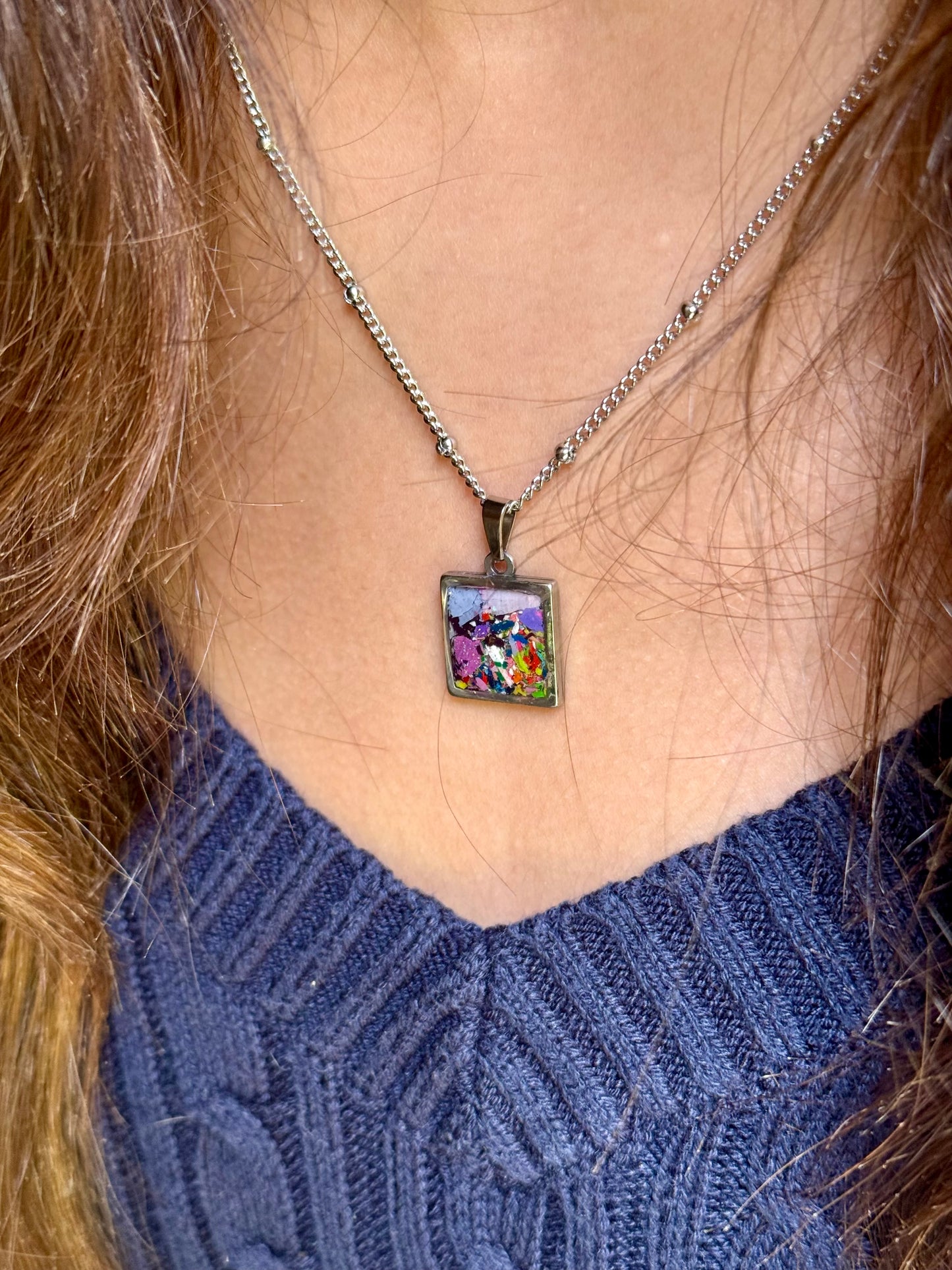 Purply Fireworks Square Pendant