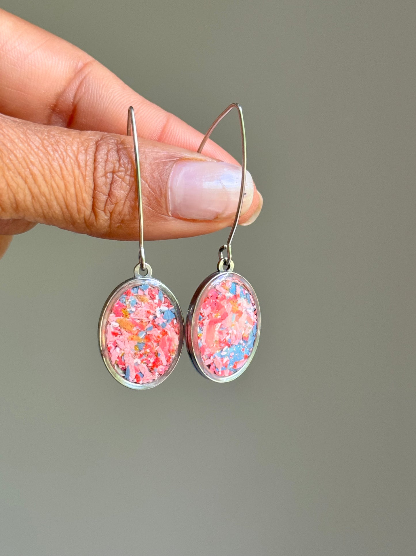 Prisma Oval Hook Earrings (Pinks Blues)