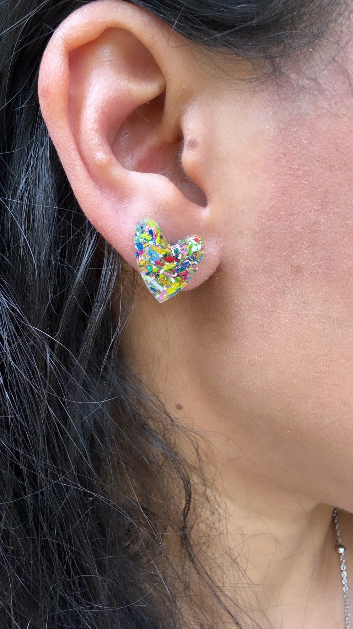Multicolored Resin Heart Studs