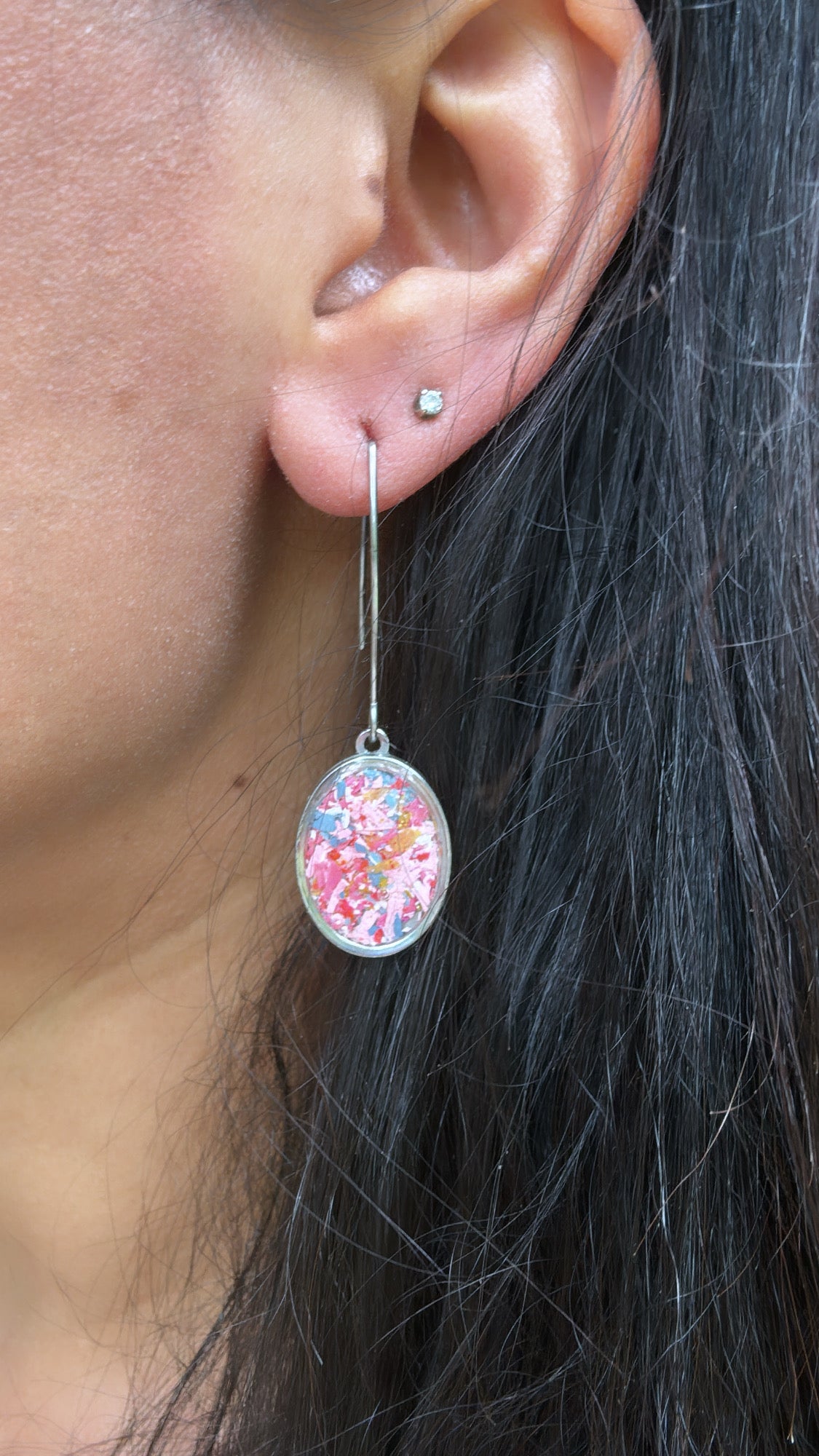 Prisma Oval Hook Earrings (Pinks Blues)