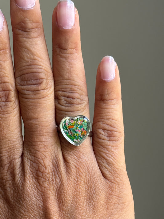 Crayon Heart Ring (Colorful Greens)