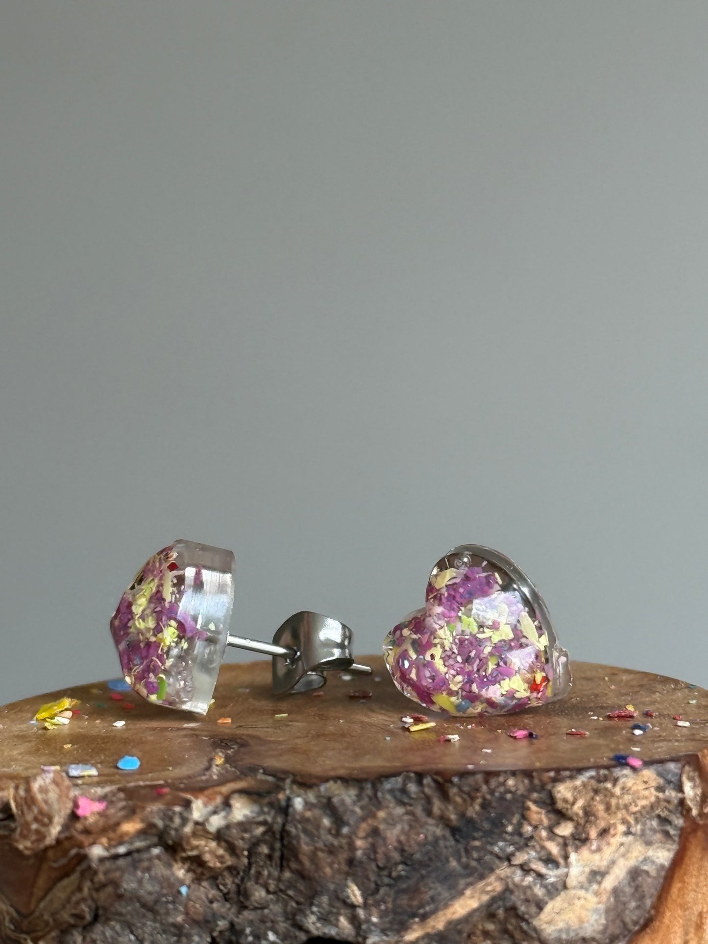 Mixed Lilacs Heart Studs