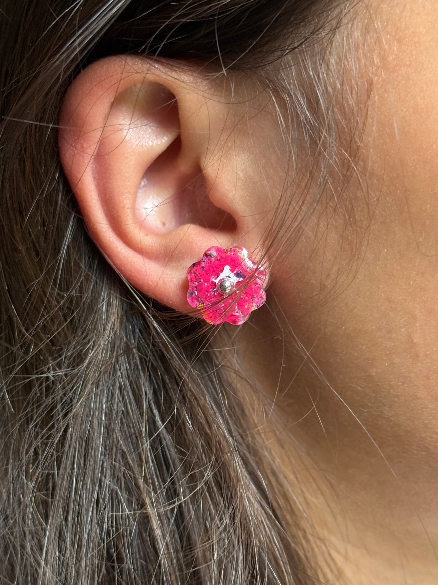 Hot Pink Crayon Bloom Studs