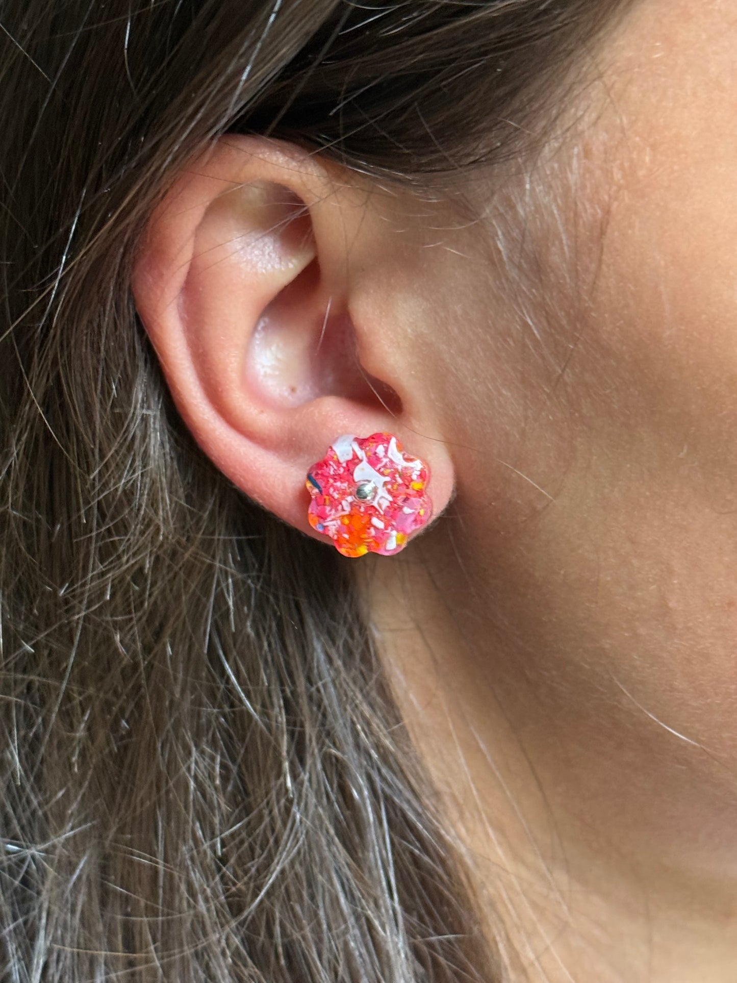 Coral Crayon Bloom Studs