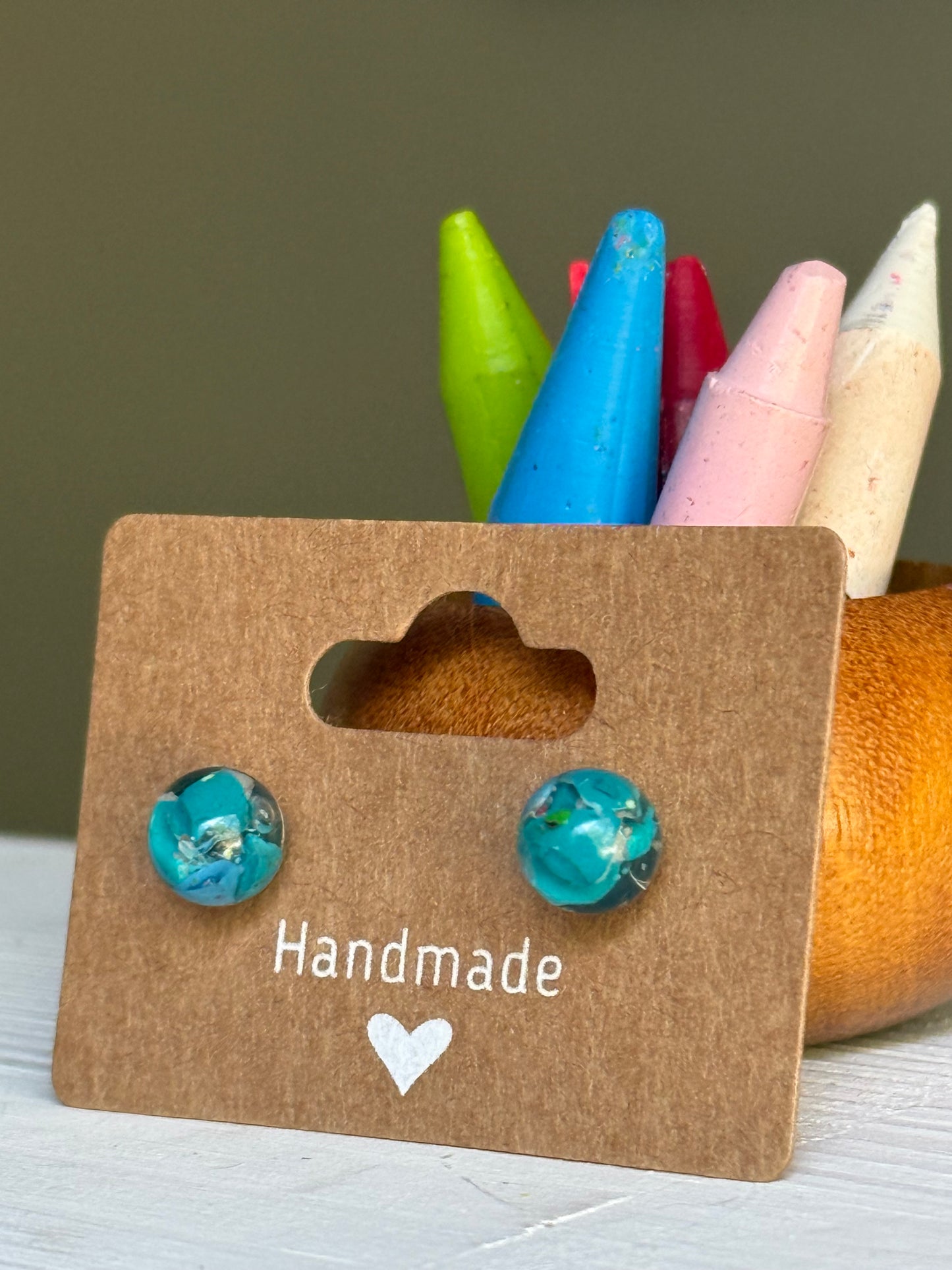 Small Crayon Globe Studs (Caribbean Blue)