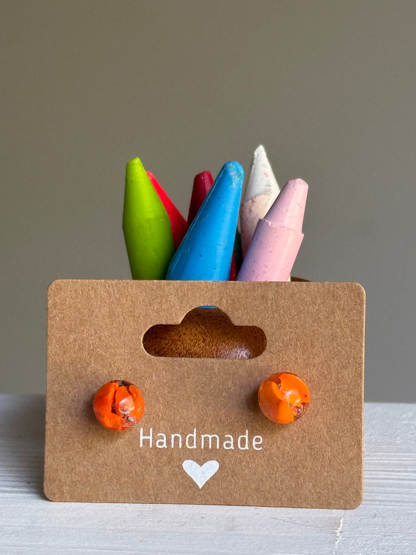 Small Crayon Globe Studs (Orange)