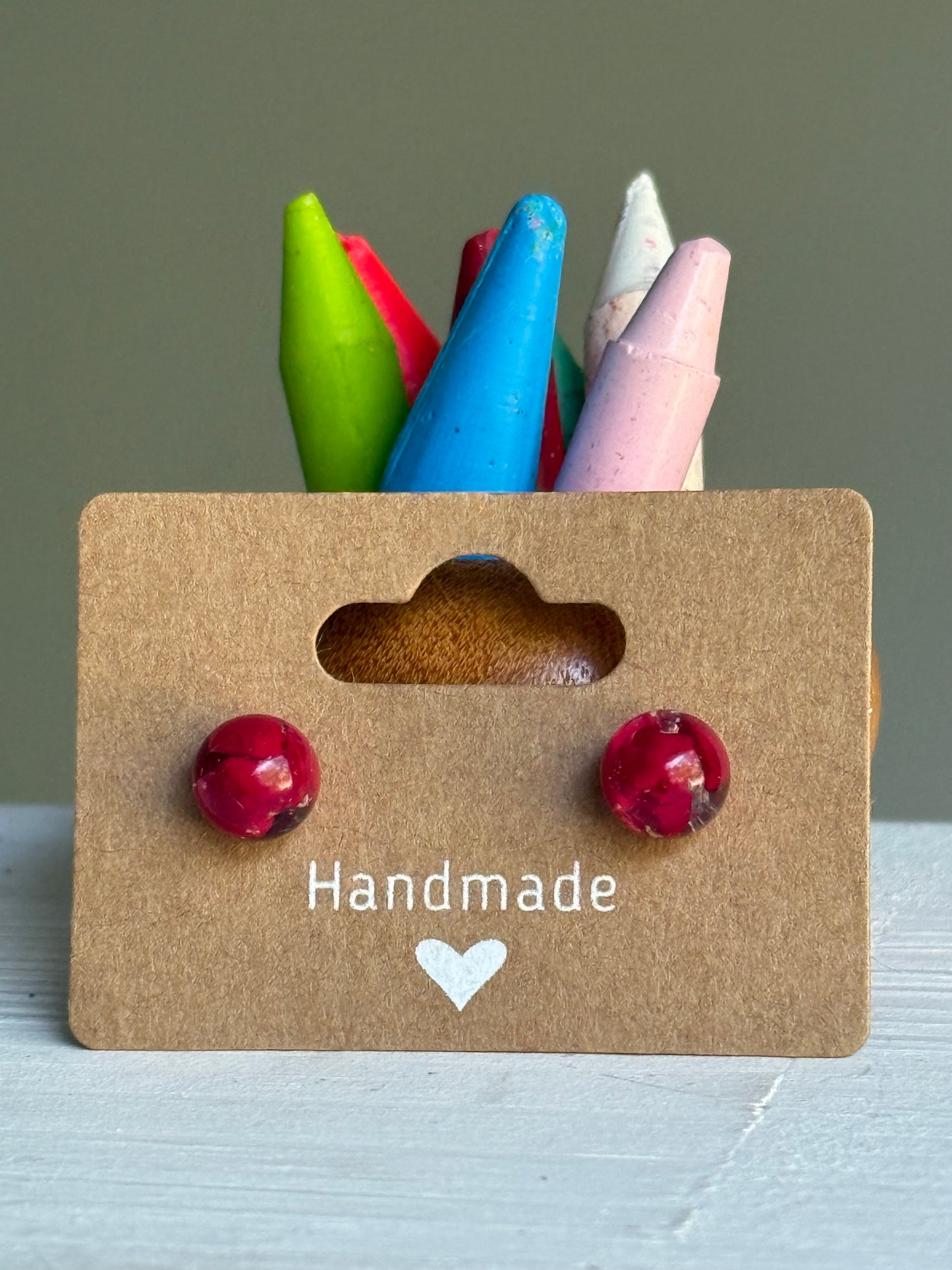 Small Crayon Globe Studs (Reds)