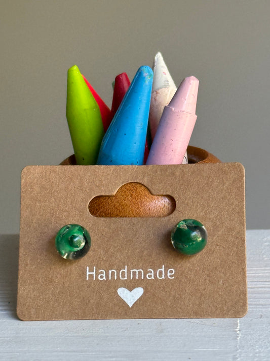 Small Crayon Globe Studs (Dark Green)