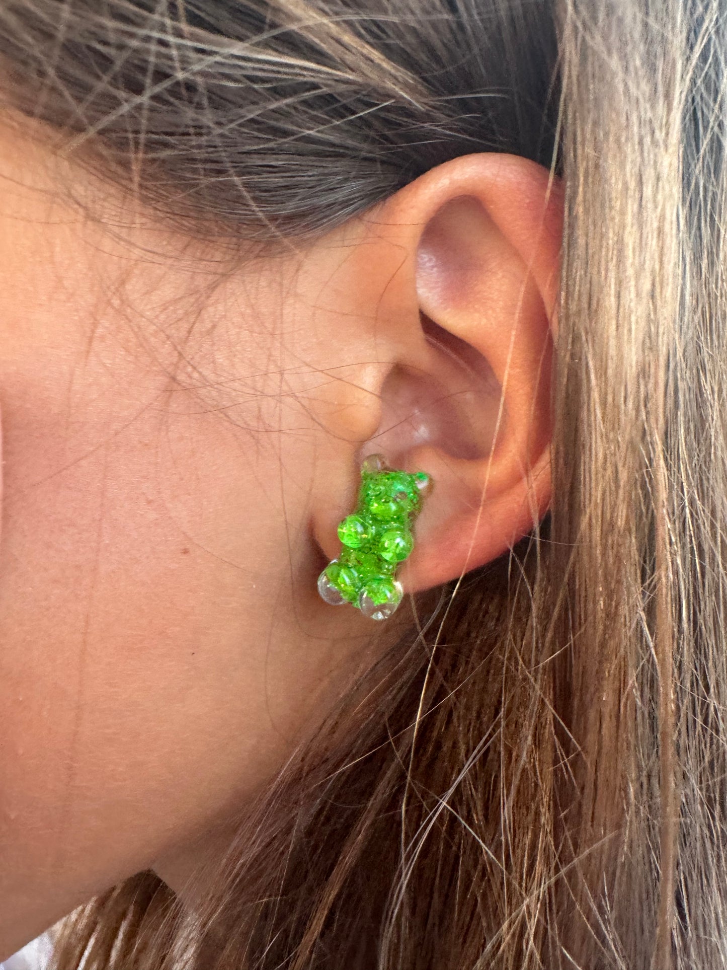 Green Gummy Crayon Bear Studs